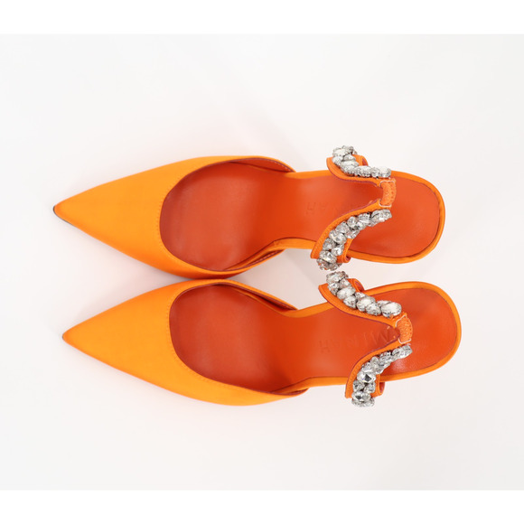 Aminah Abdul Jillil Soleil Women Slingback Rhinestone Stillet Orange Satin Sz 6M - Picture 5 of 10